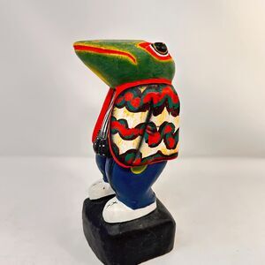 Vintage Hand Carved Wood Frog Figurine Statue Painted Indonesian Folk Art